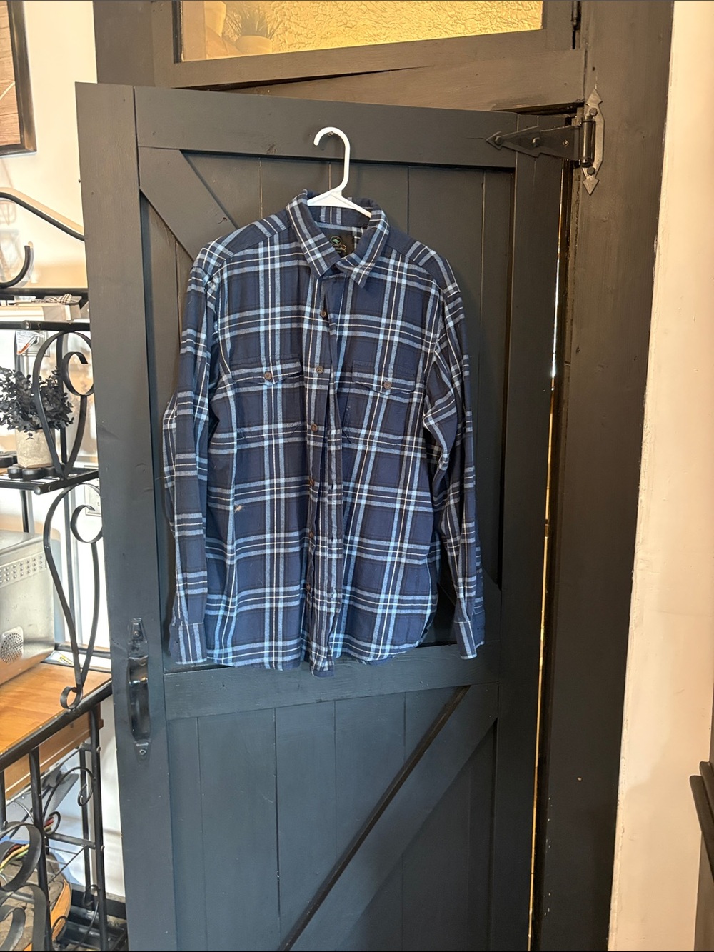 RedHead Navy and Light Blue Plaid Casual Button-Down Shirt